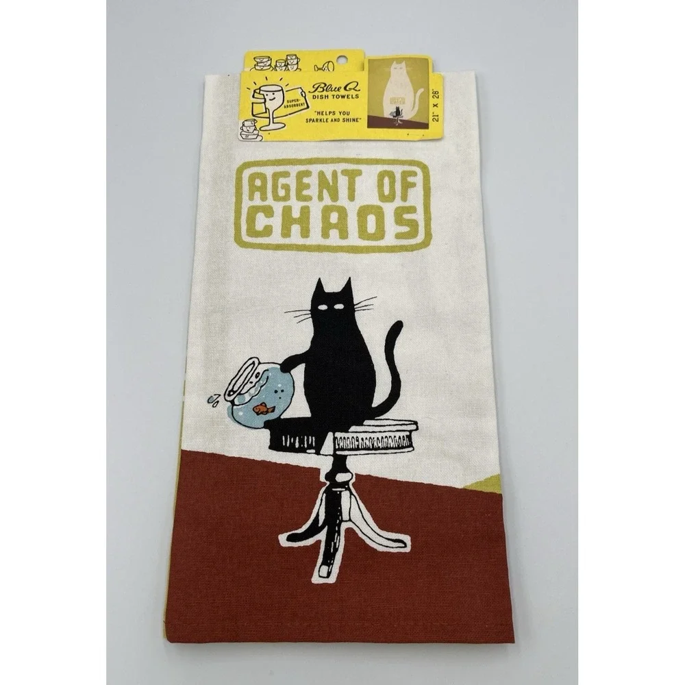 Blue Q‎ Retro Dish Towel Agent of Chaos Cat Lover Pet Mom Cotton Kitchen Decor